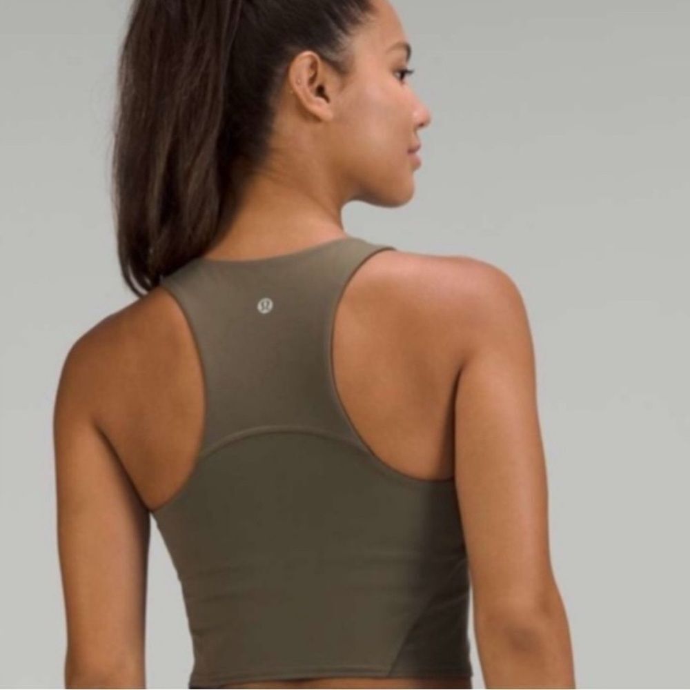 Lululemon Athletica Invigorate Training Tank Top with Bra‎ Olive Green 2 - Picture 2 of 10
